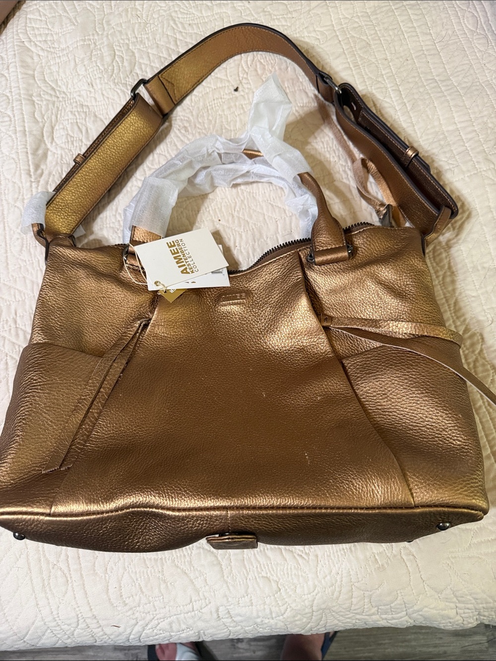 Aimee Kestenberg Metallic Copper Leather Shoulder Bag